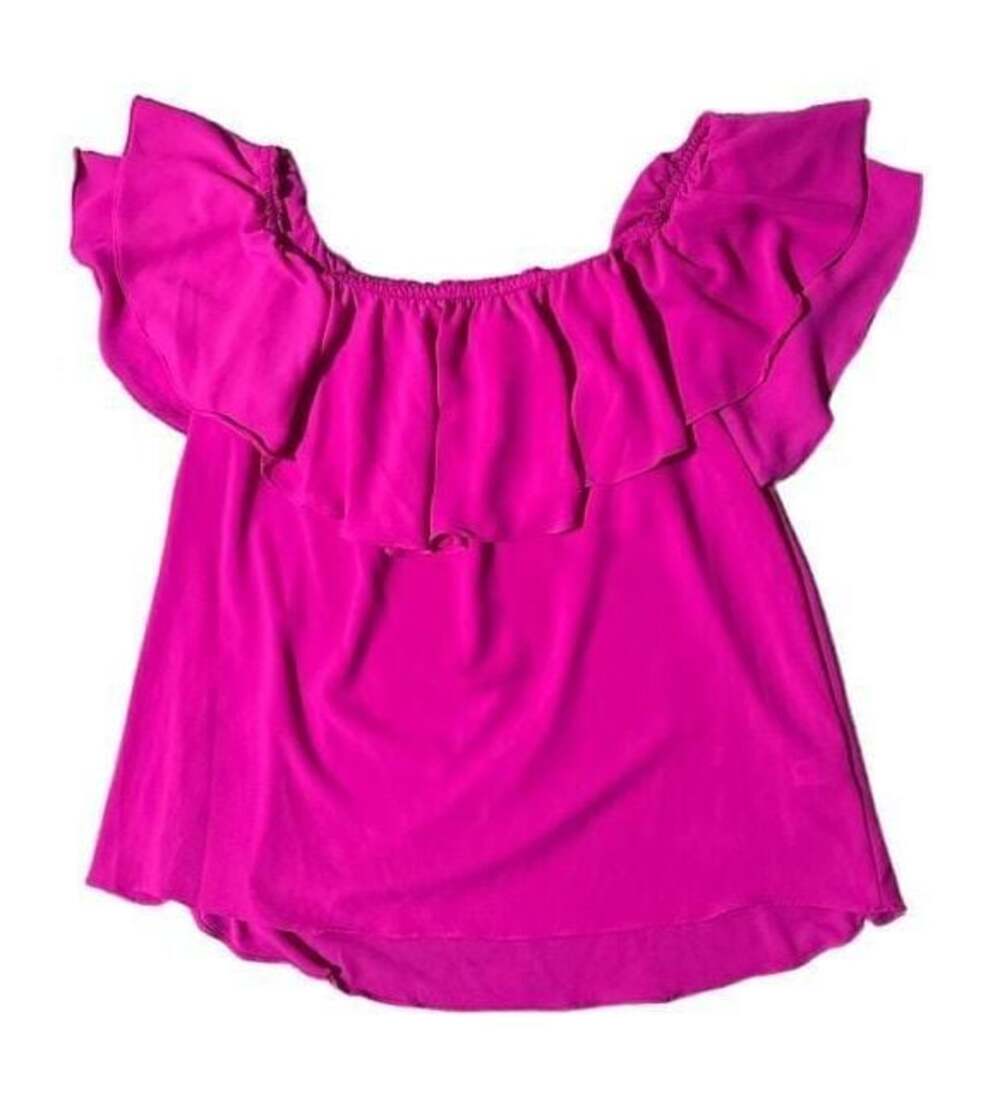 Perfectly Priscilla Magenta Off the Shoulder Ruffle Blouse Top